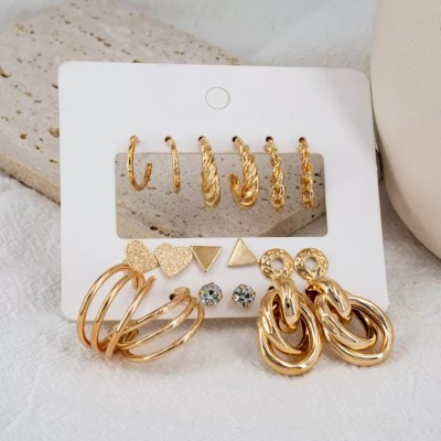 vien Geometric Gold Plated Women Fashion Hoop Eaarings Combo Set 9Pair Alloy, Acrylic Drops & Danglers, Stud Earring, Jhumki Earring
