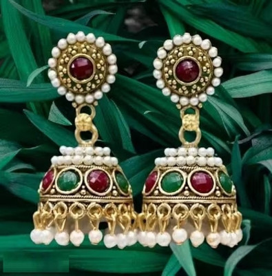 HariShree Krisna Gold Plated Ethnic Jhumka Earrings with Stones Women & Girls Alloy Jhumki Earring