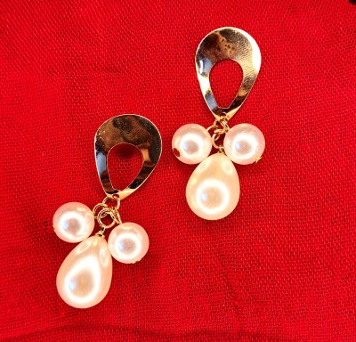 Rajesh Fancy Creations Golden Pearl Drop Hoop Earrings Pearl Brass Stud Earring