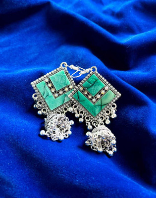 Hengaar Traders Hook_Green-4 Cubic Zirconia Plastic Earring Set