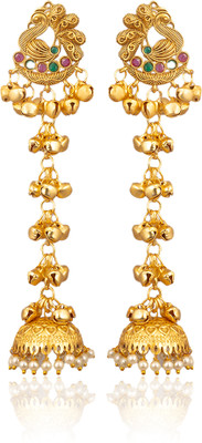 SheStore Traditional Peacock Long Jhumka Earrings Alloy Chandbali Earring