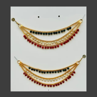 MELONLY Gold Coated Multilayer Temple jewellery statement Chain Clip Agate Alloy Earring Set