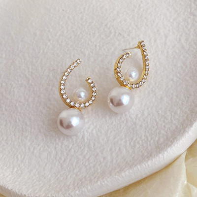 Vembley 3 in 1 Pearl Earrings C-Shaped Circle Earrings for Women/Girls Pearl Alloy Drops & Danglers