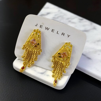 SHREEJI FASHION JEWELLRY 1 GRAM GOLD PLATED JHUMKI ( STUD ) EARRINGS FOR WOMEN/GIRLS. Cubic Zirconia Brass Chandbali Earring