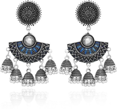 house of common German Silver Jhumki Oxidised Jhumka Pearl Drop Earrings Alloy Jhumki Earring