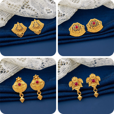 LaChoiceIt Pack of 4 Pair Traditional Gold Pleted Earring Collection Brass Earring Set