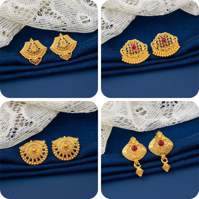 LaChoiceIt Pack of 4 Pair Traditional Gold Pleted Earring Collection Brass Earring Set