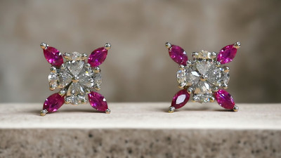 Sarika 925 Sterling Silver White Gold Pink Square Stud Earrings for Girls and Women Zircon Sterling Silver Stud Earring