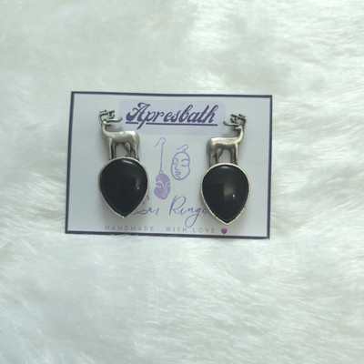 Apresbath Apresbath Deer Earrings Black Teardrop Stone Oxidized Silver Boho Jewelry Brass Drops & Danglers