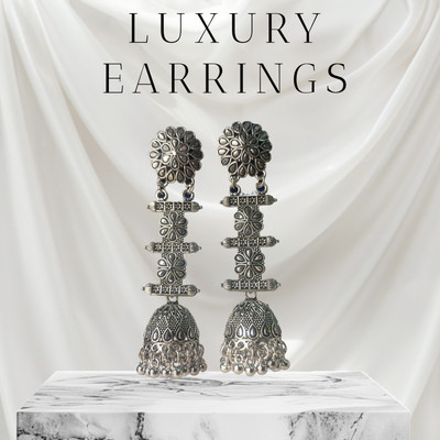 YGH Silver Oxidized Long Jhumka Earrings Metal Jhumki Earring