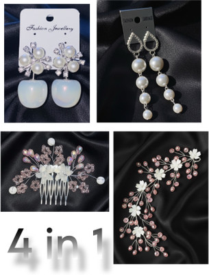 Glowria and grace 4-in-1, combo White Zircon Alloy Stud Earring