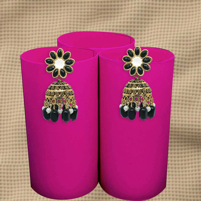 Fashion Fusion Fashion Fusion Gold Plated Black Beads Alloy Jhumki Earring
