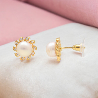 Sri Jagdamba Pearls Raveena Pearl Earrings Cubic Zirconia Stone Stud Earring