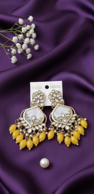 DHVANI Amethyst Drop Kundan Earrings Beads Alloy Chandbali Earring