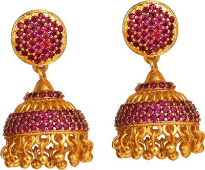 Oasistore Pink & golden colour, Dome shape Jhumkhi Diamond Brass Jhumki Earring