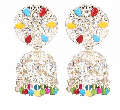 Nanames FLORAL SILVER PLATED OXIDISED BEAUTIFUL JHUMKA EARRINGS WITH DIAMOND Diamond Brass Jhumki Earring, Drops & Danglers