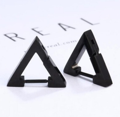 MAATRCHAAYA Piyush Enterprises Stylish Black Unisex Triangle Hoop Stud Earrings Stainless Steel Hoop Earring