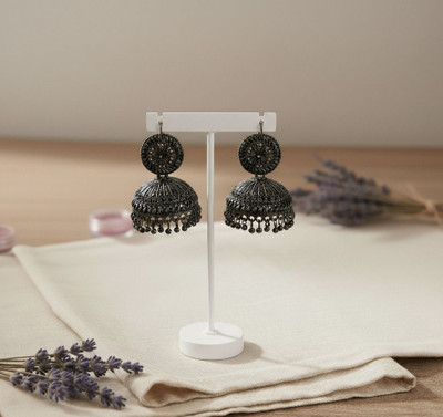 Cadabella Black Oxidised Jhumka Oversized Alloy Jhumki Earring