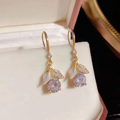 Tiso Korean Simple Elegant White Petals Stone Earings for Girls and Women Ethnic Wear Crystal, Cubic Zirconia, Pearl Alloy, Brass, Stone Drops & Danglers