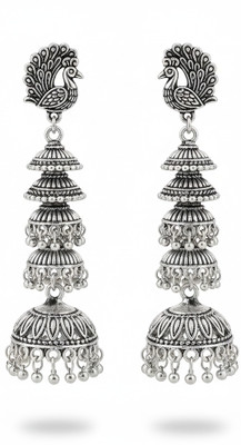 ByMirra Miraa | Classic Oxidised Silver Floral Jhumka Earrings Alloy Chandbali Earring, Clip-on Earring