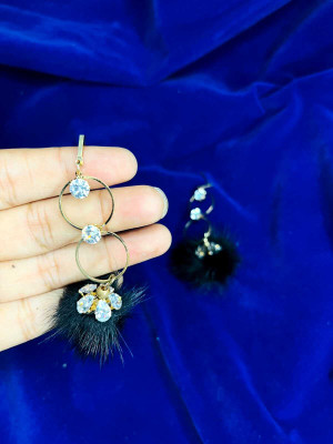 Hengar Traders Soft_ball_balck-3 Cubic Zirconia Alloy Earring Set