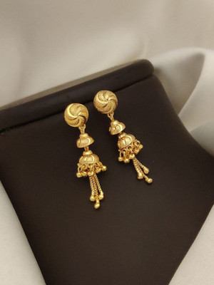 S K D J Gold Forming Fancy Jumkee Earrings For Girls Brass Jhumki Earring