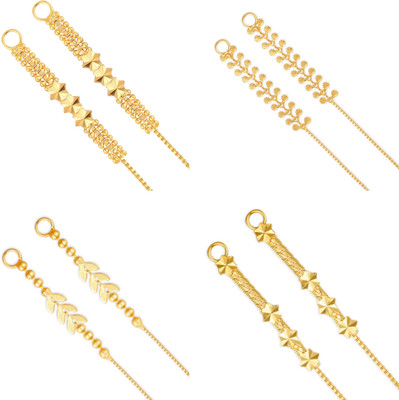 VIVASTRI 1Gram Gold Plated Kanchain Ear Chain{Combo of 4}Earcuff Ear to Ear Alloy Thread Alloy Hoop Earring