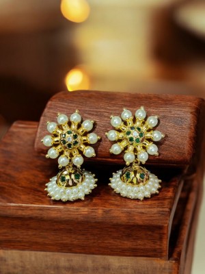 Raikar Jewellers Rose Petal Green Diamond Copper Jhumki Earring