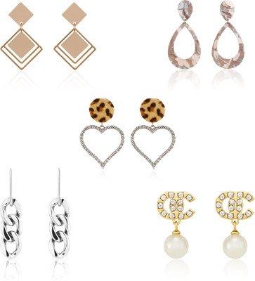 iFlip Zone 5 Pair Elegant Earrings for Women – Stylish Statement Jewelry Gift Set Metal Stud Earring