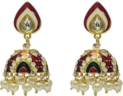 MK Jewellers Kundan Meenakari Jhumki Pearl Brass Drops & Danglers