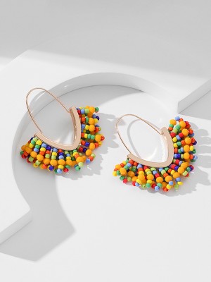 YELLOW CHIMES Gold Plated Multicolour Hoop Earrings for Women and Girls Beads Alloy Hoop Earring