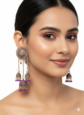 Fatima Stylish & Party Wear Jhumkas Latest Collection 3 Layer Latkan earrings Beads Alloy Jhumki Earring