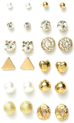 TheVineGirl Combo Of 12 Pair Golden Stones Pearl Stud Earrings Pearl Alloy Stud Earring