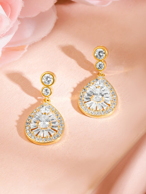 RUBANS Rubans 18K Gold-Plated Sparkling Cubic Zirconia Radiant Teardrop Earrings Cubic Zirconia Brass Drops & Danglers