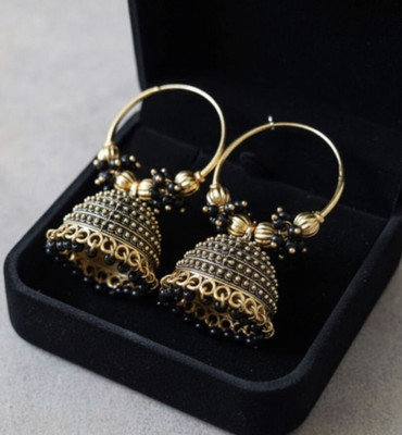 pas Unique black & golden beads Jhumka Earrings for girls & women for party wear Beads Alloy Rhinestone Studs, Hoop Earring, Earring Set