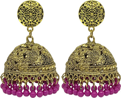 house of common Oxidised Peacock Gold Plated Ethnic Stylish Fancy Party Wear Jhumka Afgani Beads German Silver, Enamel, Plastic, Brass, Metal Jhumki Earring