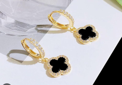 LOVIA BY HM BLACK EARRINGS FOR WOMEN, CUBIC ZIRCONIA AD EARINGS, GOLD ENAMEL HUGGIE Cubic Zirconia Alloy Drops & Danglers, Cuff Earring