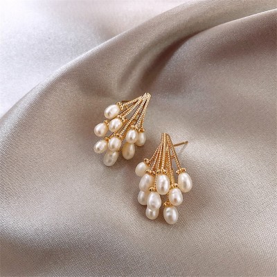 FFSTYLE Korean White Color Pearl Earring Alloy Drops & Danglers