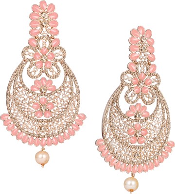 JFL - Jewellery for Less Gold Tone Cz American Diamond Polki Stone Pearl Drop Fancy Earring Copper Drops & Danglers