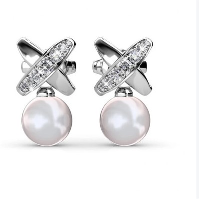 Shining Diva Latest Stylish Austrian Crystal Pearl Stud Earrings Pearl Metal Stud Earring