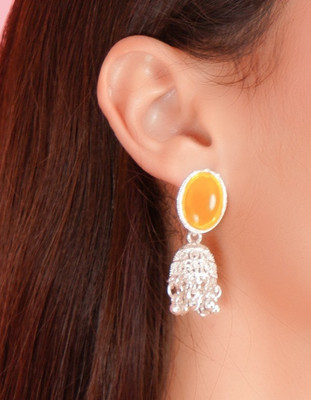 Boho Bloom Yellow Stone Jhumka Earrings Alloy Jhumki Earring