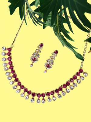 Bhana Jewells Alloy Gold-plated Pink, White Jewellery Set(Pack of 1)