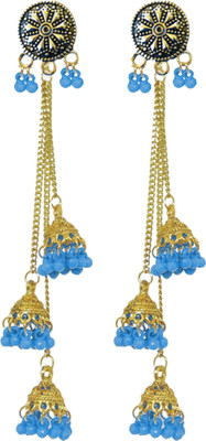 house of common Beautiful Oxidised Long Stylish Party Wear Ethnic Jhumka Afgani Earrings Set Beads German Silver, Brass, Metal, Enamel, Plastic Jhumki Earring, Tassel Earring