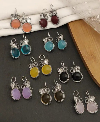 DANGAR ENTERPRISE Oxidized Silver-Plated Stone Drop Earrings for Women Ethnic Studded Earrings Set Alloy Stud Earring