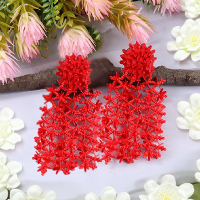 Jewelgenics Red Beaded Pearl Long Tassel Earrings Beads, Pearl Alloy Hoop Earring
