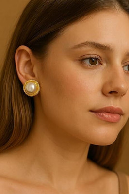 EDITION JEWELS Gold Pearl Stud Earrings for Women Pearl Alloy Stud Earring