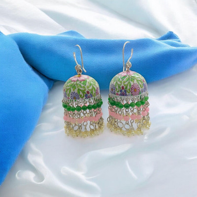 OKU Single Layer Multicolor Stone Jhumka set Rakhi Gift Alloy Jhumki Earring