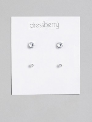 Dressberry Pack Of 2 Silver-Plated Circular Studs Alloy Stud Earring