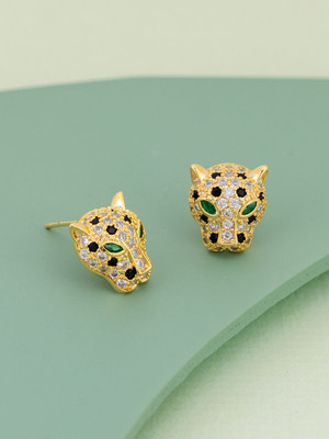 Kushal's Fashion Jewellery Black Gold-Plated Party Stud Earring Zircon Copper Stud Earring