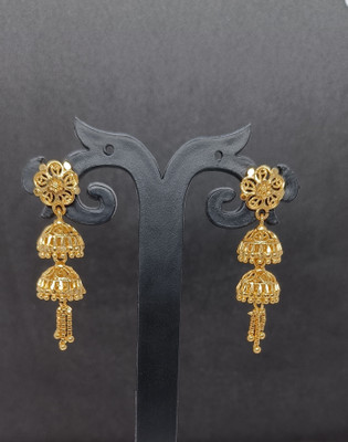 Skumar Traditional Golden Plated Earrings Bali Jhumka Screw Back Ledis Women Girls Brass Jhumki Earring